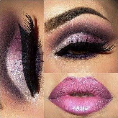 Stylish-Shimmer-Purple-Eye-Makeup-Idea-and-Purple-Lips