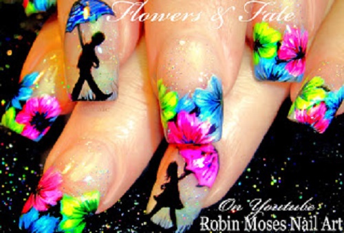 neon rainbow flowerrs with umbrella girl boy love valentine daisies